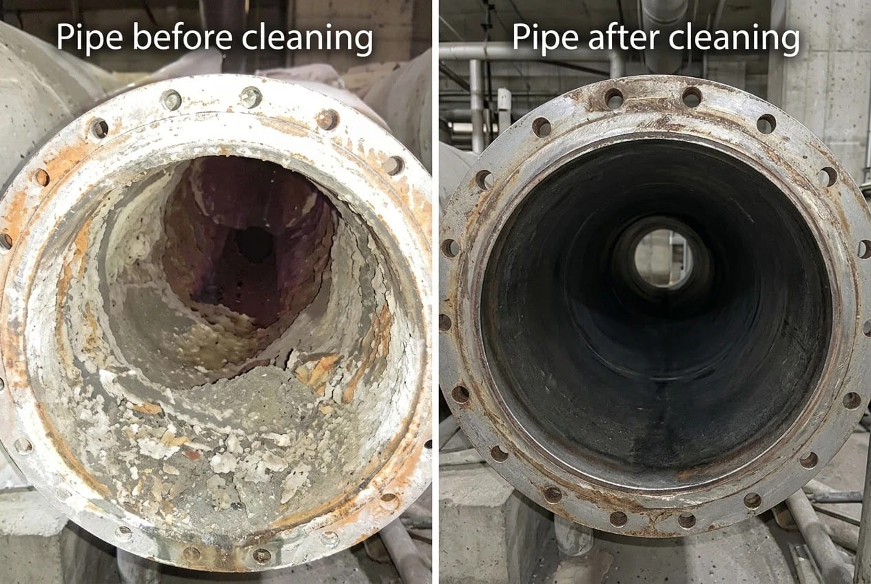 Water Jetting Tube Cleaning - Power Plant Ash Pipe Before and After